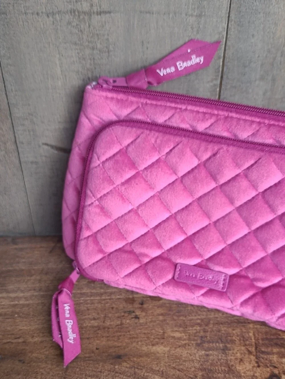 EUC Vera Bradley Magenta Quilted Cosmetic Pouch Makeup Bag Women's Small Travel